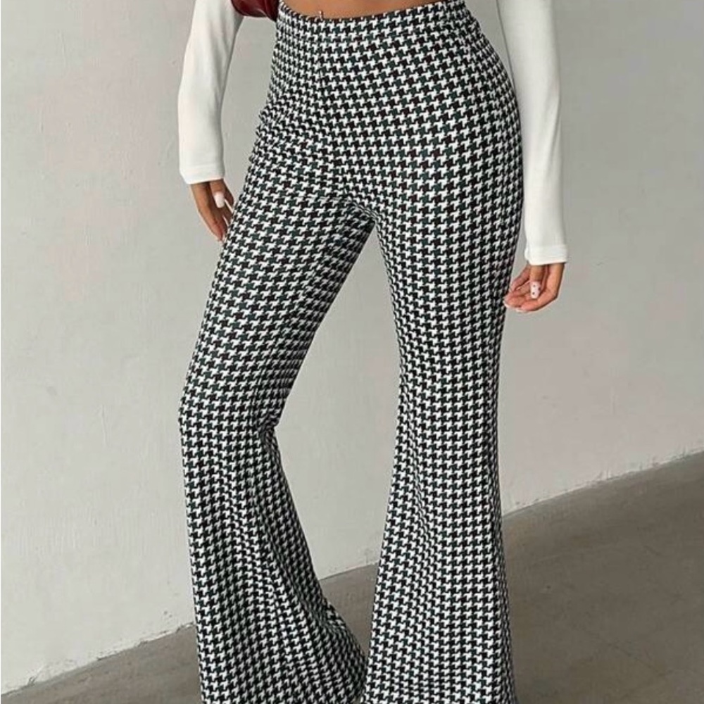 Black and White Houndstooth Flare Pants
